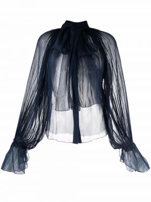 Przezroczysta jedwabna bluzka z kokardką Atu Body Couture niebieska