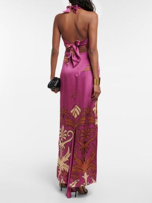 Rochie lunga de mătase cu model floral Johanna Ortiz roz