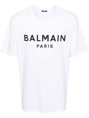 Bavlnené tričko s potlačou Balmain biela