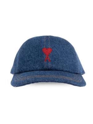 Cappello con visiera ricamato di cotone di cotone Ami Paris blu