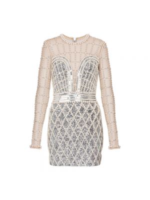 Sukienka mini z koralikami Balmain srebrna