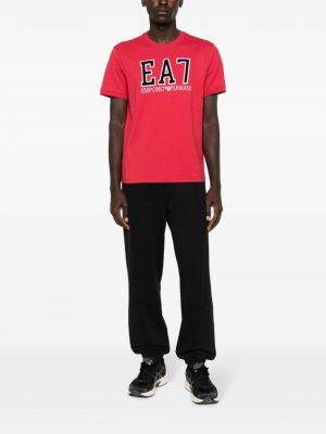 T-shirt brodé en coton Ea7 Emporio Armani rouge