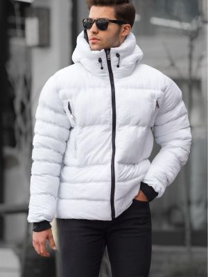 Пухено палто с качулка Madmext бяло