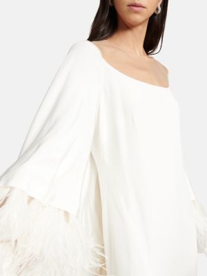 Svilena maksi haljina sa perjem Monique Lhuillier bijela