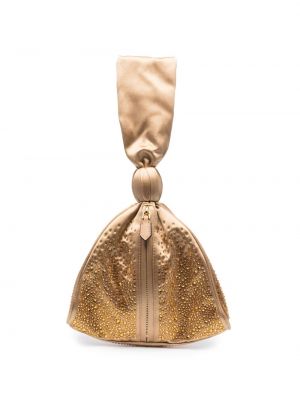 Krištáľová saténová listová kabelka Alberta Ferretti béžová