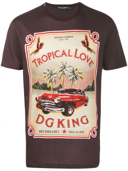 Camiseta manga corta con estampado tropical Dolce & Gabbana rojo