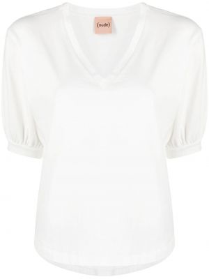Camiseta con escote v Nude blanco