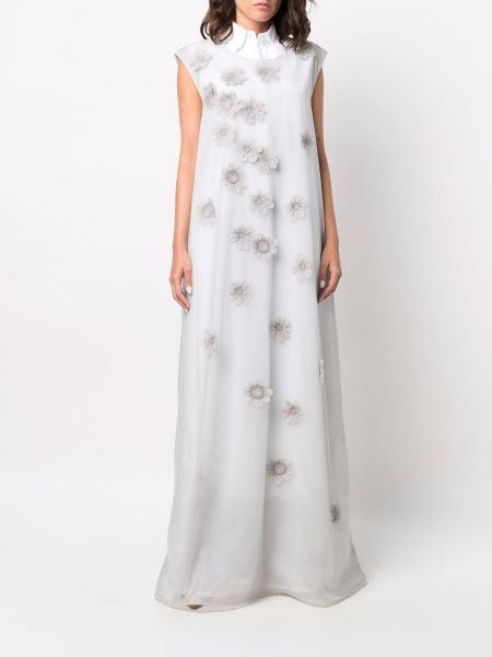 Gėlėtas vakarinė suknelė su aplikacija Thom Browne pilka