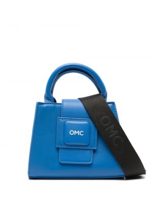 Кожени шопинг чанта с принт Omc синьо