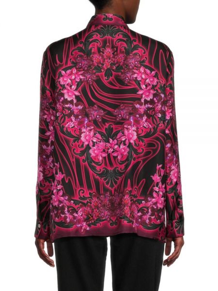 Шелковая рубашка в цветочек с принтом Versace черная