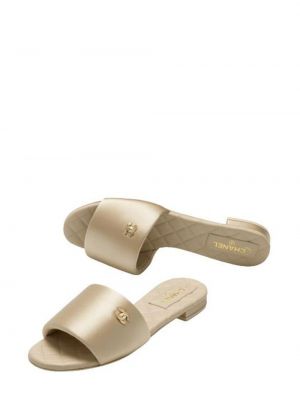 Satynowe klapki mules Chanel Pre-owned złote