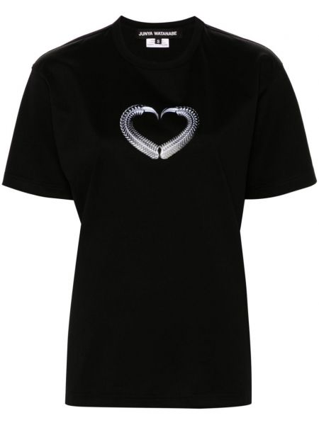 Bavlněné tričko s potiskem se srdcovým vzorem Junya Watanabe černé