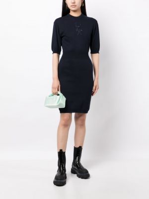 Dzianinowa haftowana sukienka mini Céline Pre-owned niebieska