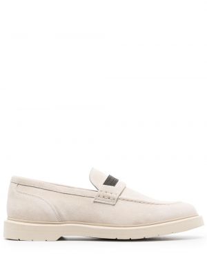 Pantofi loafer din piele de căprioară din piele Brunello Cucinelli alb