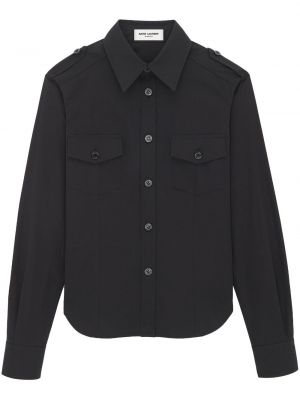 Medvilninė marškiniai su sagomis Saint Laurent juoda