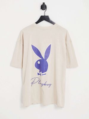 Кремовая футболка Mennace x Playboy с логотипом на груди и спине