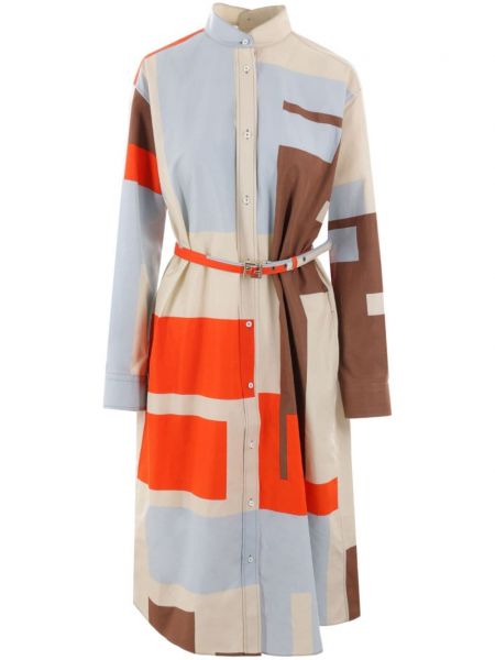 Βαμβακερή φόρεμα με γιακά με σχέδιο Fendi μπεζ