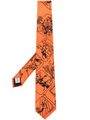 Svilena kravata s potiskom Moschino oranžna