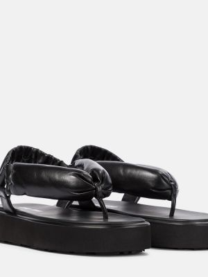 Sandales en cuir à plateforme matelassées Miu Miu noir