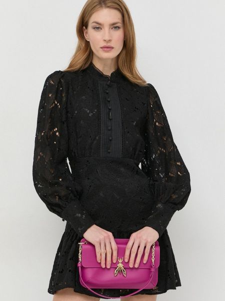 Viskózové mini šaty Bardot - černá