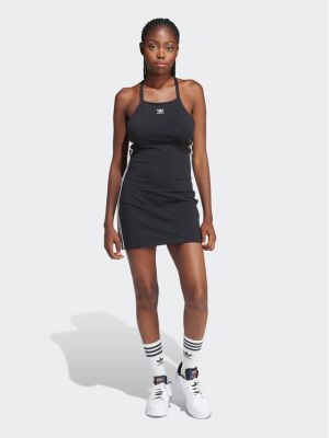 Pruhované slim fit priliehavé šaty Adidas čierna