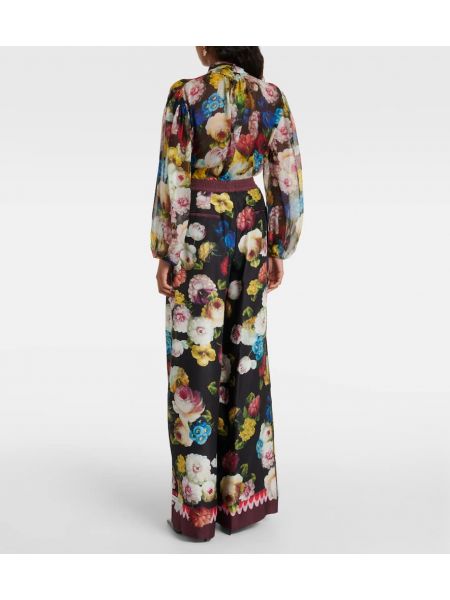 Svilene hlače visoki struk s cvjetnim printom Dolce&gabbana