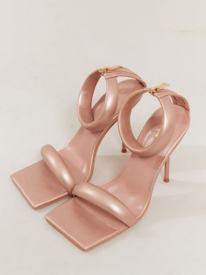 Кожаные босоножки с ремешками на каблуке на высоком каблуке Prettylittlething розовые