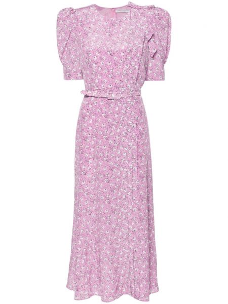 Svileni lepršava haljina s printom Alessandra Rich ružičasta