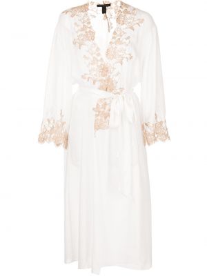 Przezroczysta jedwabna sukienka długa z długim rękawem Kiki De Montparnasse - biały