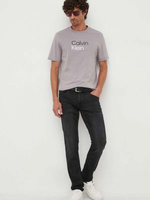 Koszulka bawełniana z nadrukiem Calvin Klein szara
