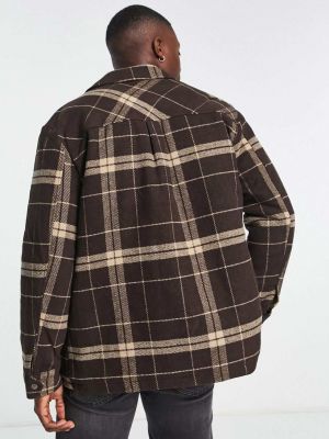 Клетчатая шерстяная куртка Only & Sons коричневая