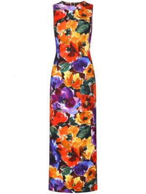 Absztrakt mintás virágos midi ruha nyomtatás Dolce & Gabbana narancsszínű