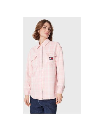 Voľná priliehavá rifľová košeľa Tommy Jeans ružová