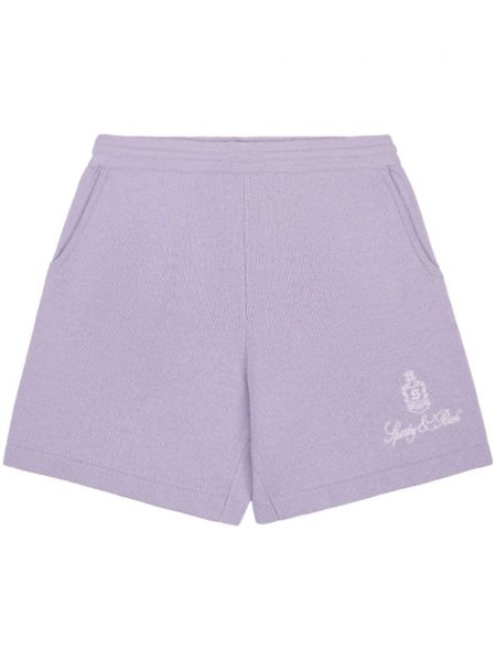 Pantaloni scurți cu broderie din cașmir Sporty & Rich violet