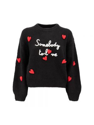 Dzianinowy haftowany sweter w serca Mc2 Saint Barth czarny