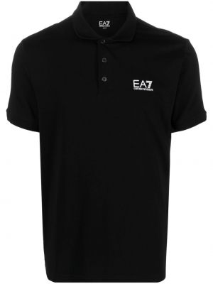 Памучна поло тениска с принт Ea7 Emporio Armani черно