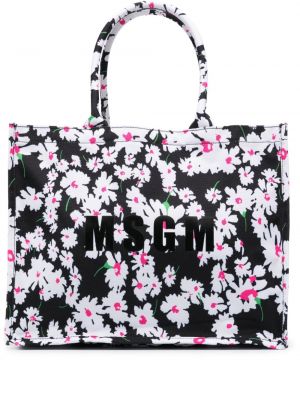 Kvetinová nákupná taška s potlačou Msgm čierna