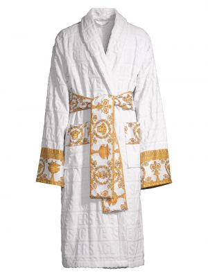 Банный халат с логотипом в стиле барокко Versace белый