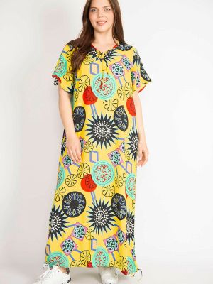 Sukienka długa z wiskozy koronkowa pleciona Sans żółta