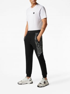 Bavlněné sportovní kalhoty s potiskem s paisley potiskem Philipp Plein černé