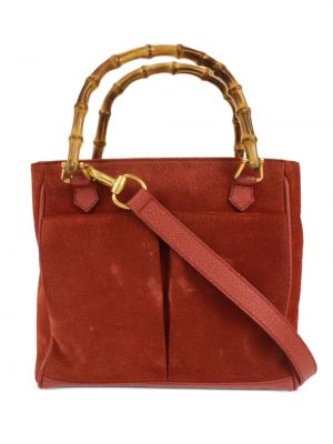 Bambusová kožená nákupná taška Gucci Pre-owned červená