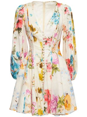 Kvetinové ľanové mini šaty Zimmermann
