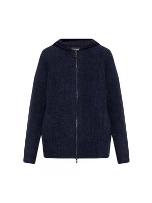 Sweter wełniany z kapturem Emporio Armani niebieski