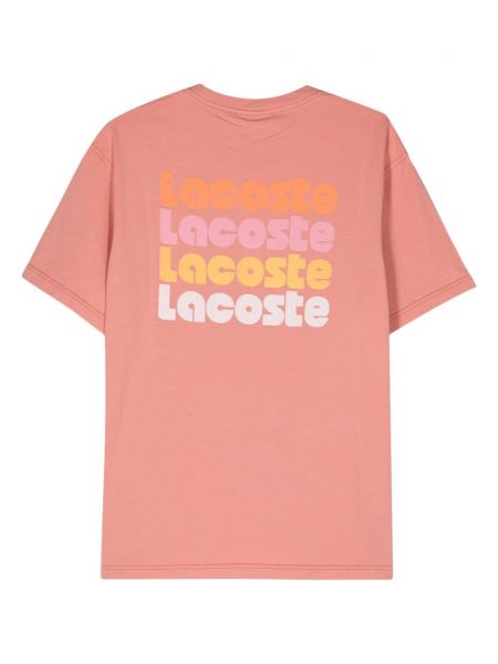Bavlněné tričko s potiskem Lacoste růžové