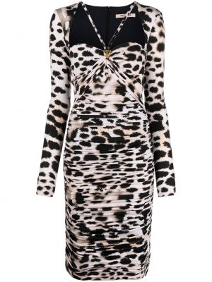 Коктейлна рокля с принт с леопардов принт Roberto Cavalli