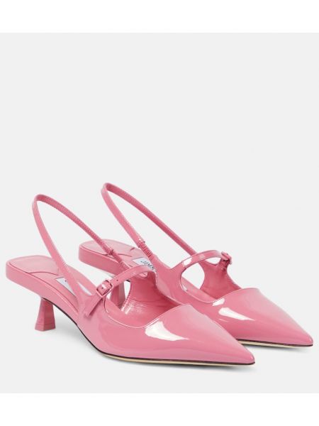 Pantofi cu toc din piele de lac slingback Jimmy Choo roz