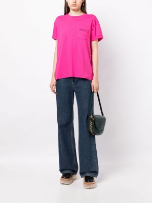 Medvilninis siuvinėtas marškinėliai Stella Mccartney rožinė