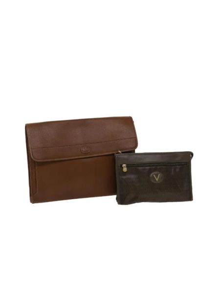 Bolso clutch de cuero retro Valentino Vintage marrón