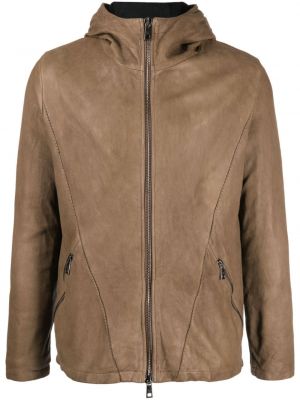 Kožená bunda na zips s kapucňou Giorgio Brato hnedá