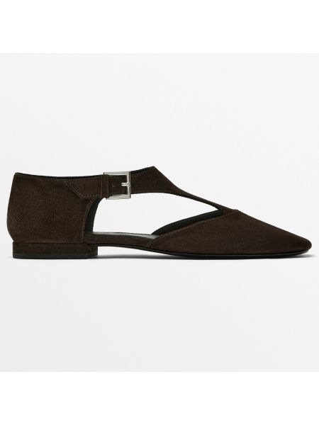 Замшевые туфли без каблука Massimo Dutti коричневые